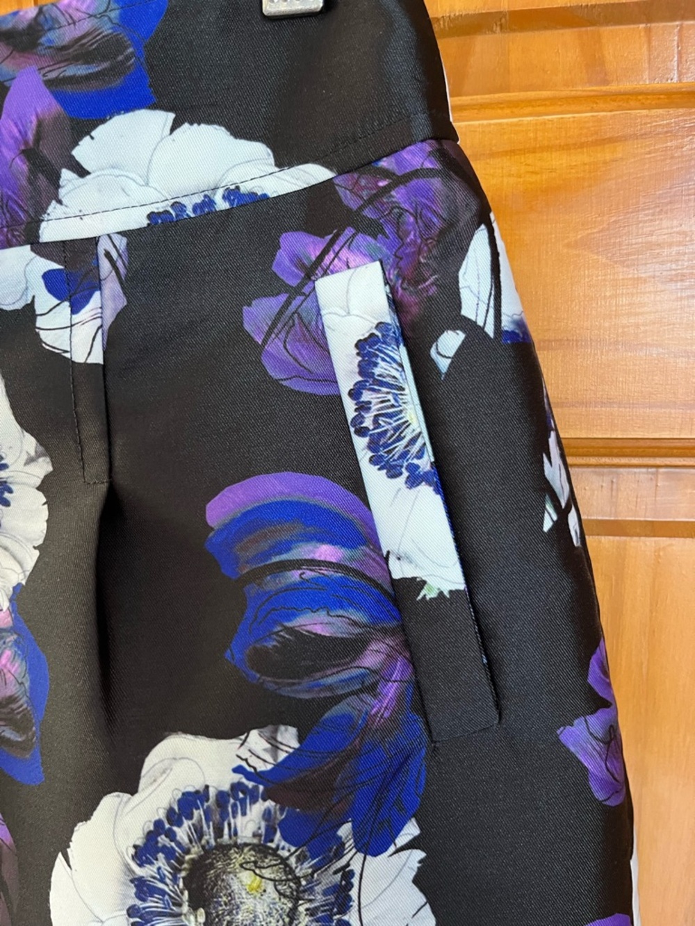 J. Crew Black A-Line Skirt with Blue, Purple & White Floral Print - Picture 3 of 7